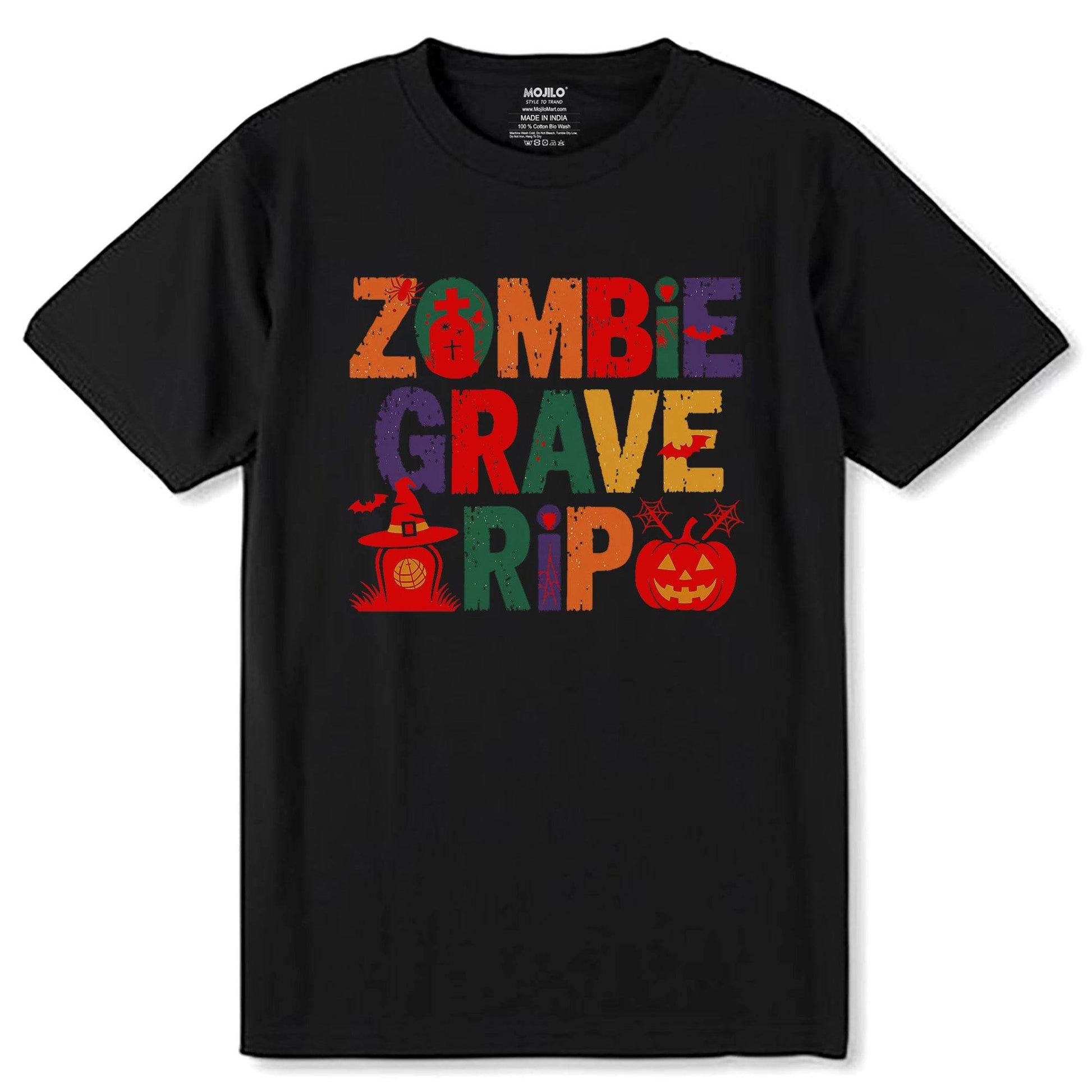 ZOMBIE GRAVE RIP - Unisex Round Neck Regular Fit 100% Combed Cotton Half Sleeve T-Shirt - Mojilo Mart