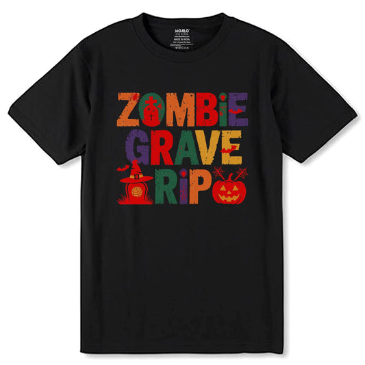 ZOMBIE GRAVE RIP - Unisex Round Neck Regular Fit 100% Combed Cotton Half Sleeve T-Shirt - Mojilo Mart