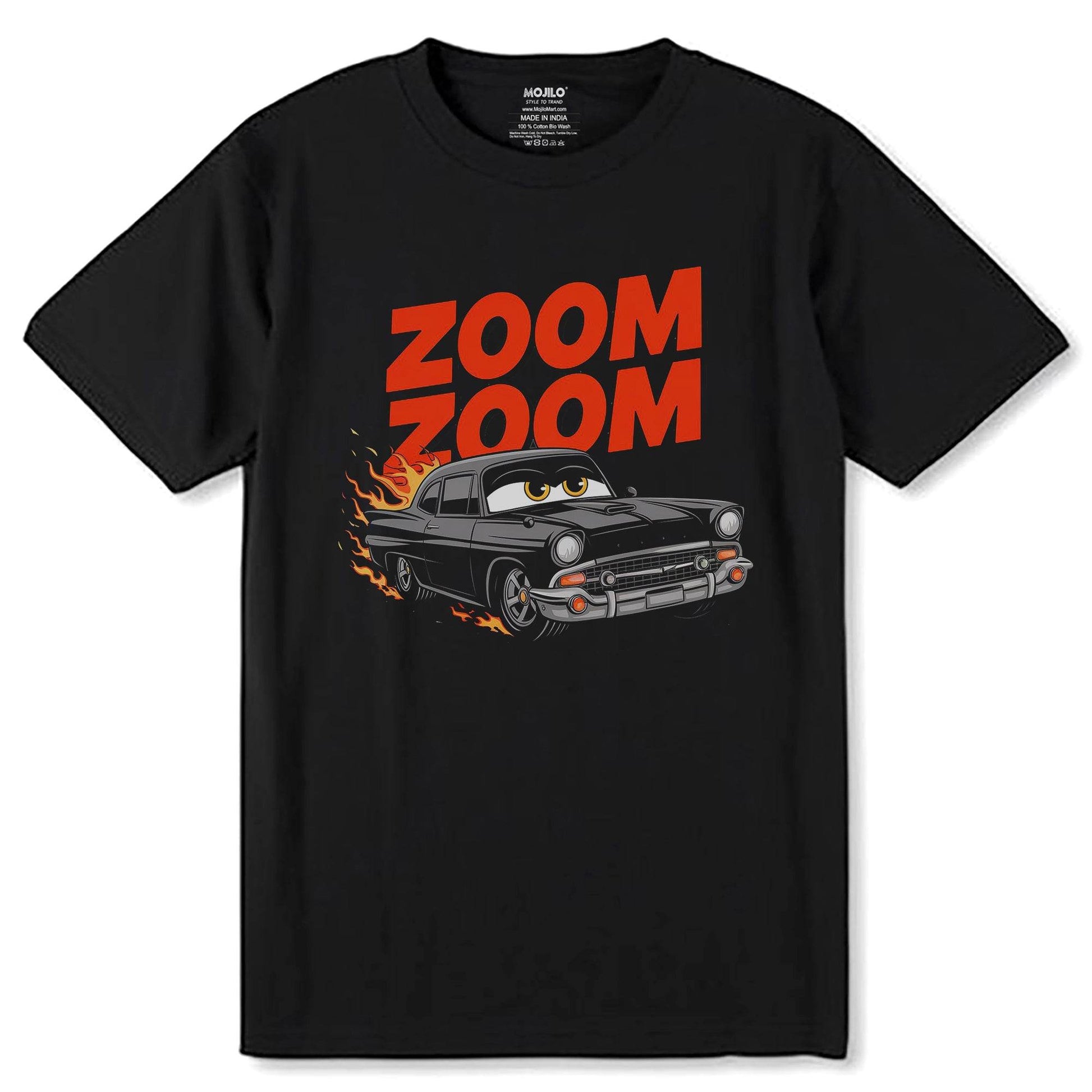 ZOOM ZOOM - Unisex Round Neck Regular Fit 100% Combed Cotton Half Sleeve T-Shirt - Mojilo Mart