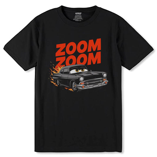 ZOOM ZOOM - Unisex Round Neck Regular Fit 100% Combed Cotton Half Sleeve T-Shirt - Mojilo Mart