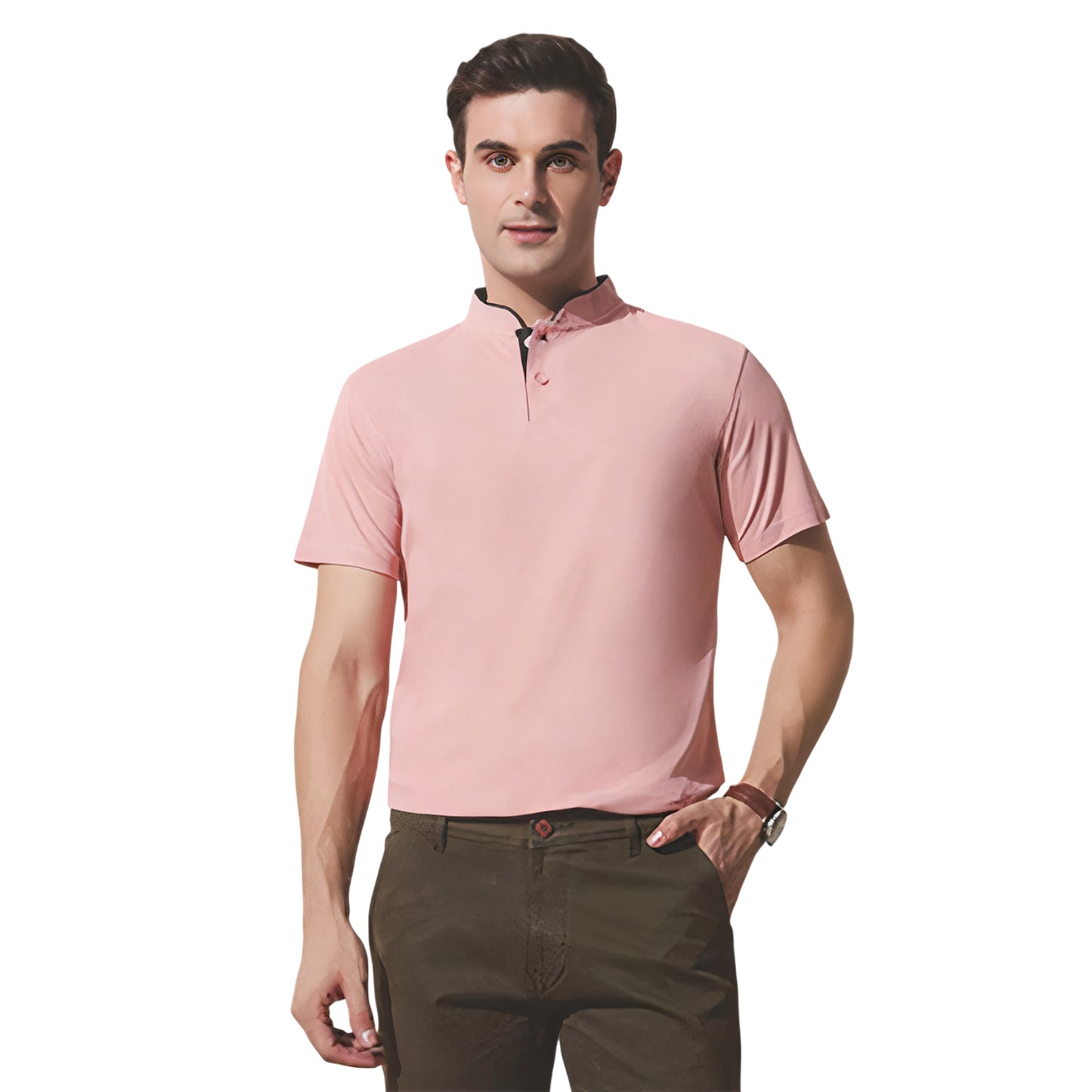 Chinese Collar Polyester FD Matty T-Shirt with DTF Printing, GSM 220 custom T-shirt With Logo Printing