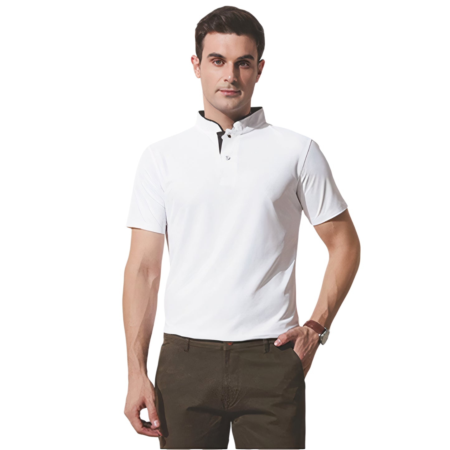 Chinese Collar Polyester FD Matty T-Shirt with DTF Printing, GSM 220 custom T-shirt With Logo Printing