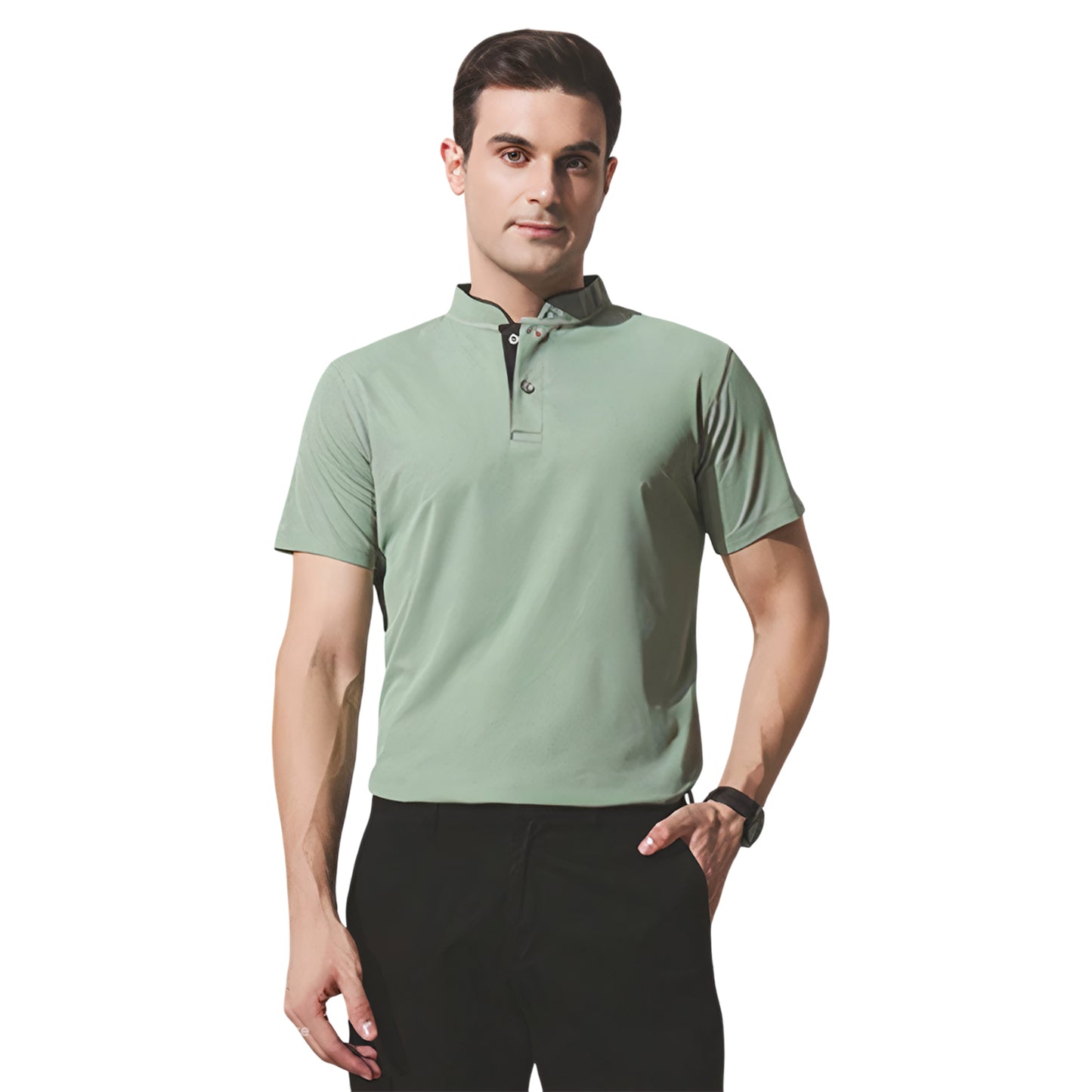 Chinese Collar Polyester FD Matty T-Shirt with DTF Printing, GSM 220 custom T-shirt With Logo Printing