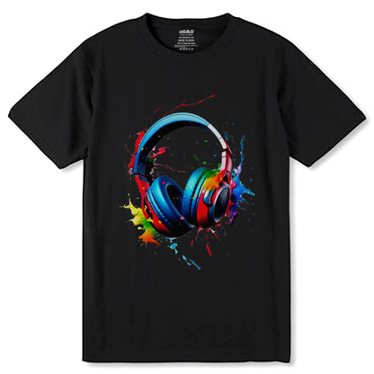 Colored headphones with a splash of paint - Unisex Round Neck Regular Fit 100% Combed Cotton Half Sleeve T-Shirt - Mojilo Mart