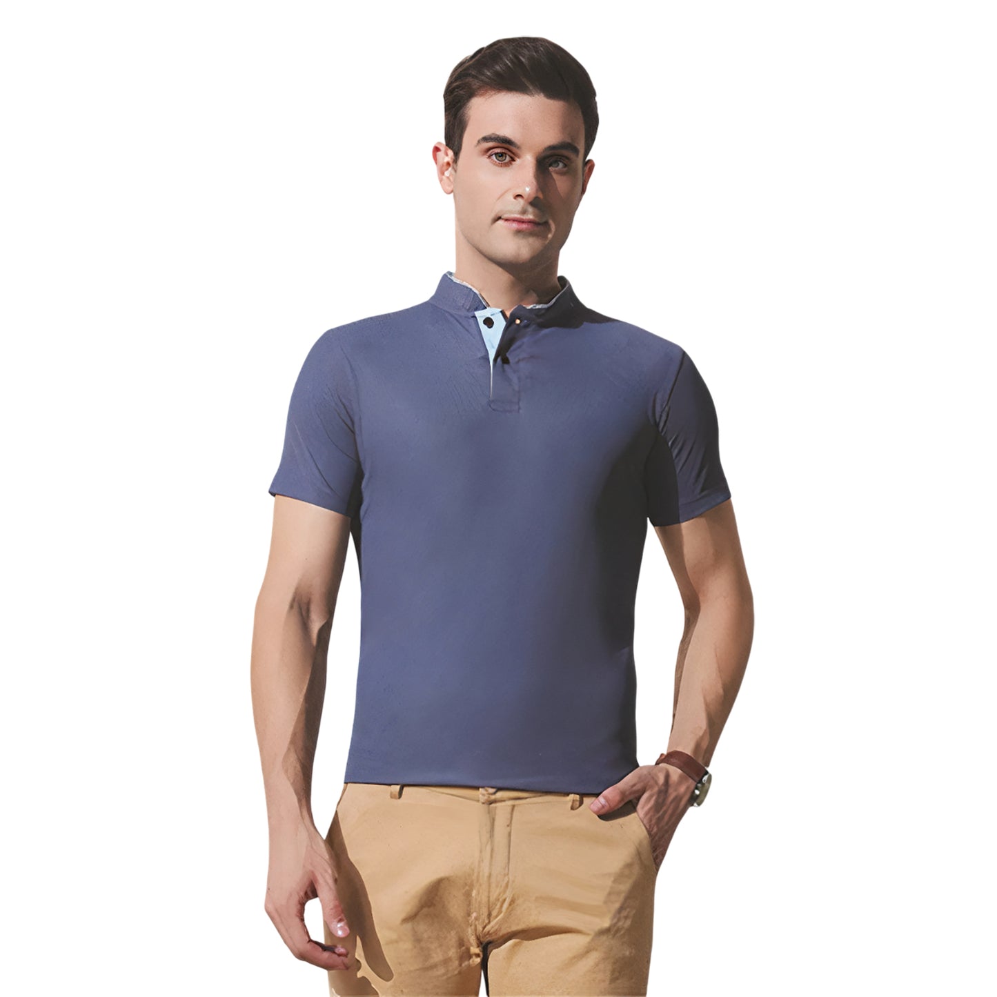 Chinese Collar Polyester FD Matty T-Shirt with DTF Printing, GSM 220 custom T-shirt With Logo Printing
