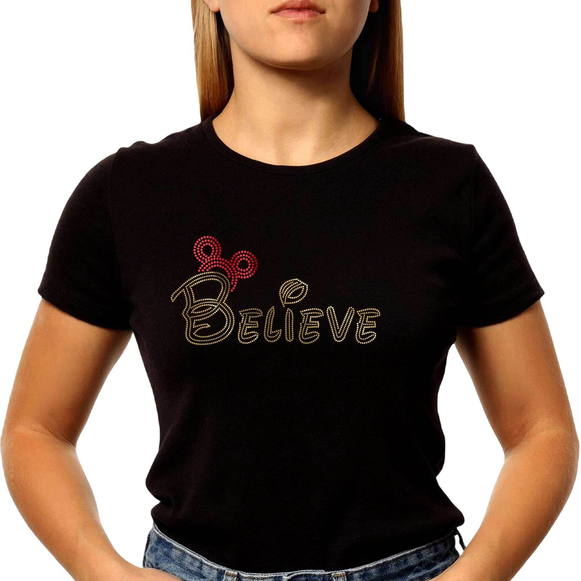 GOLD RED SPANGLE BELIEVE - Unisex Round Neck Regular Fit 100% Combed Cotton Half Sleeve T-Shirt - Mojilo Mart