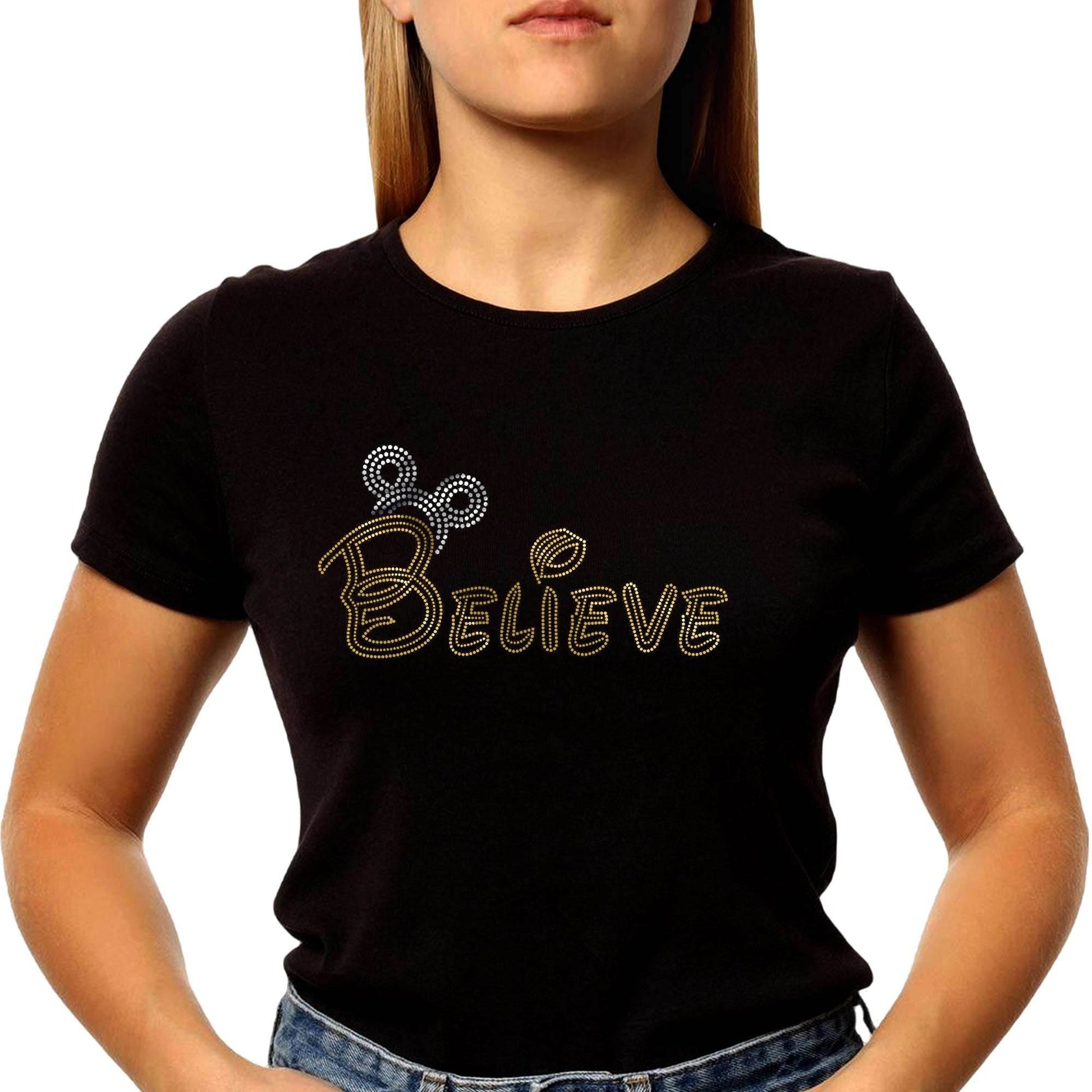 GOLD SILVER SPANGLE BELIEVE - Unisex Round Neck Regular Fit 100% Combed Cotton Half Sleeve T-Shirt - Mojilo Mart
