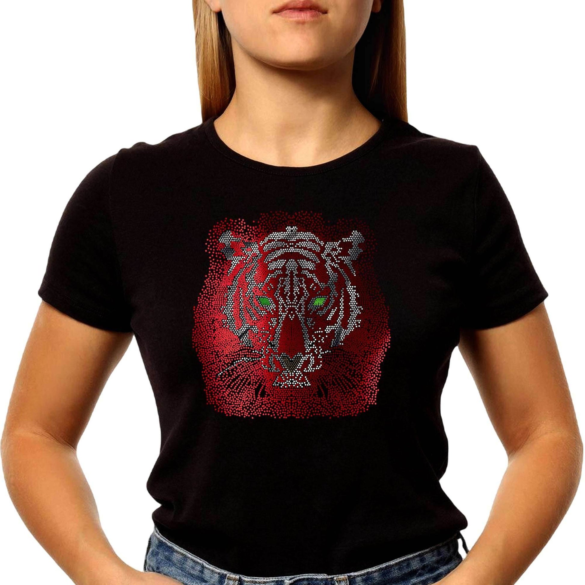 MIX COLOUR SPANGLE TIGER FACE - Unisex Round Neck Regular Fit 100% Combed Cotton Half Sleeve T-Shirt - Mojilo Mart