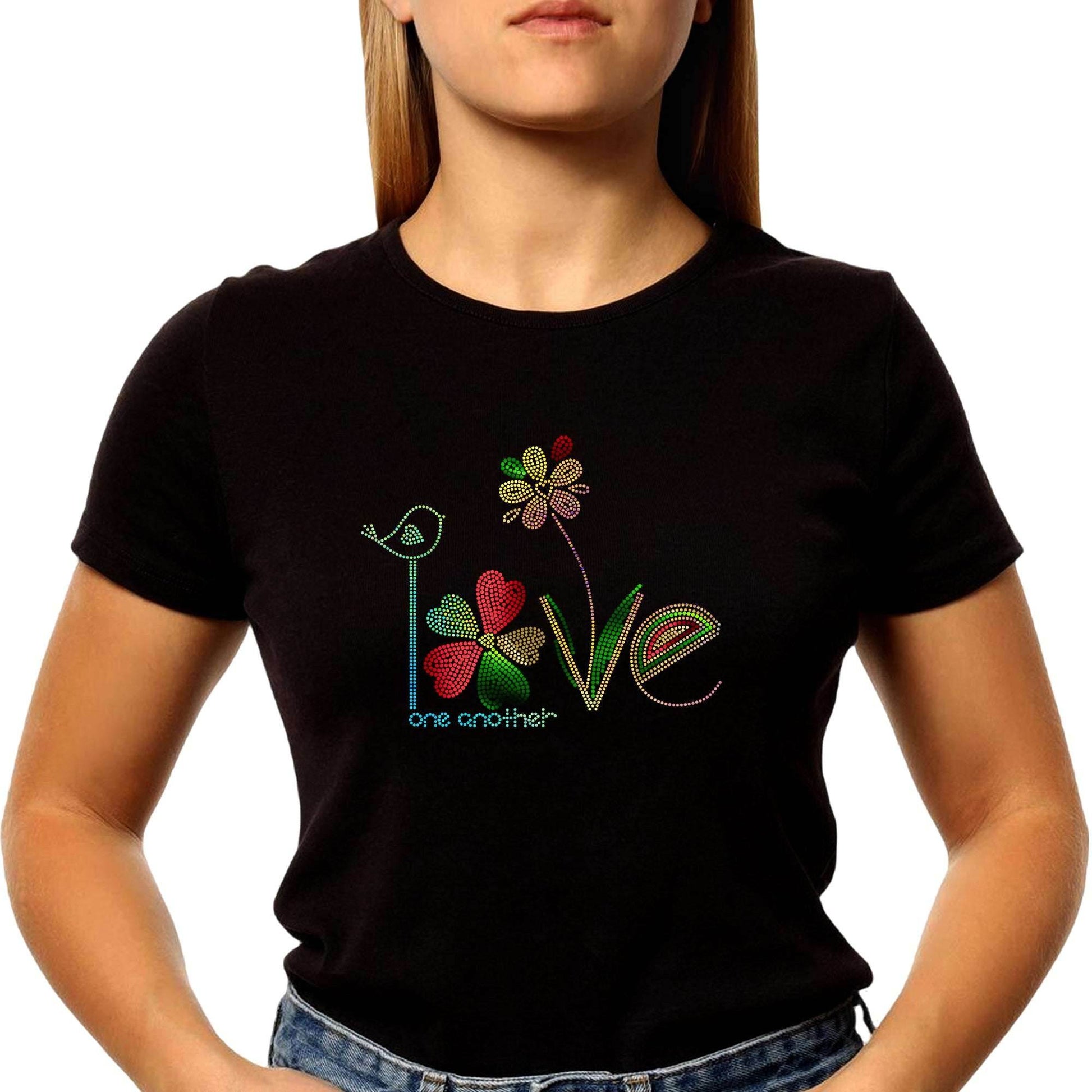 RAINBOW-GREEN & RED SPANGLE LOVE one another - Unisex Round Neck Regular Fit 100% Combed Cotton Half Sleeve T-Shirt - Mojilo Mart