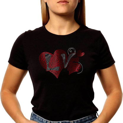 SILVER & RED SPANGLE LOVE IN HEART - Unisex Round Neck Regular Fit 100% Combed Cotton Half Sleeve T-Shirt - Mojilo Mart