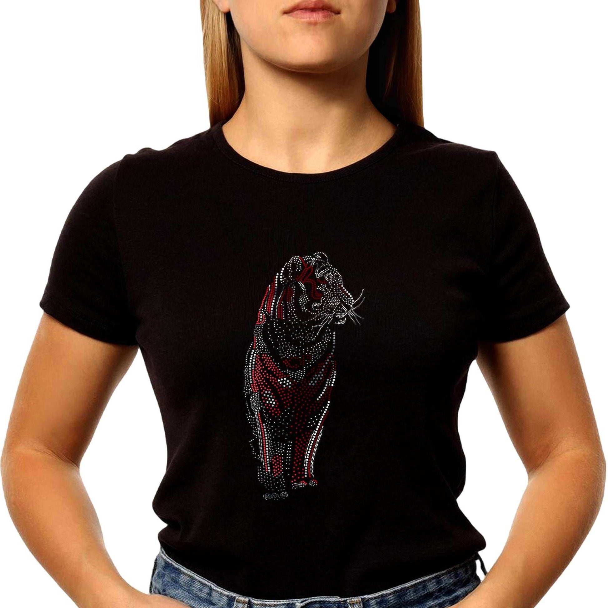 SILVER & RED SPANGLE ROYAL Bengal Tiger - Unisex Round Neck Regular Fit 100% Combed Cotton Half Sleeve T-Shirt - Mojilo Mart