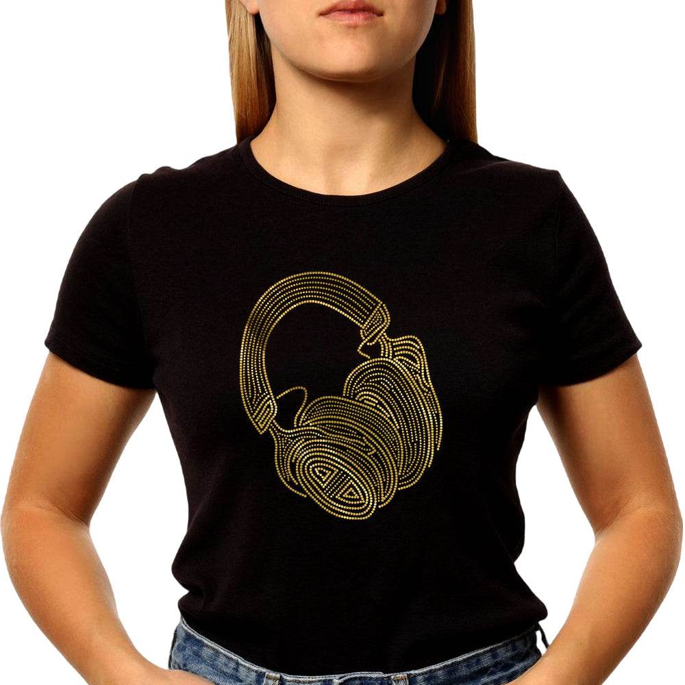 SPANGLE GOLD HEADPHONE - Unisex Round Neck Regular Fit 100% Combed Cotton Half Sleeve T-Shirt - Mojilo Mart