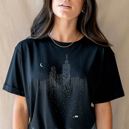 Night View Building - Unisex Round Neck Regular Fit 100% Combed Cotton Half Sleeve T-Shirt - Mojilo Mart