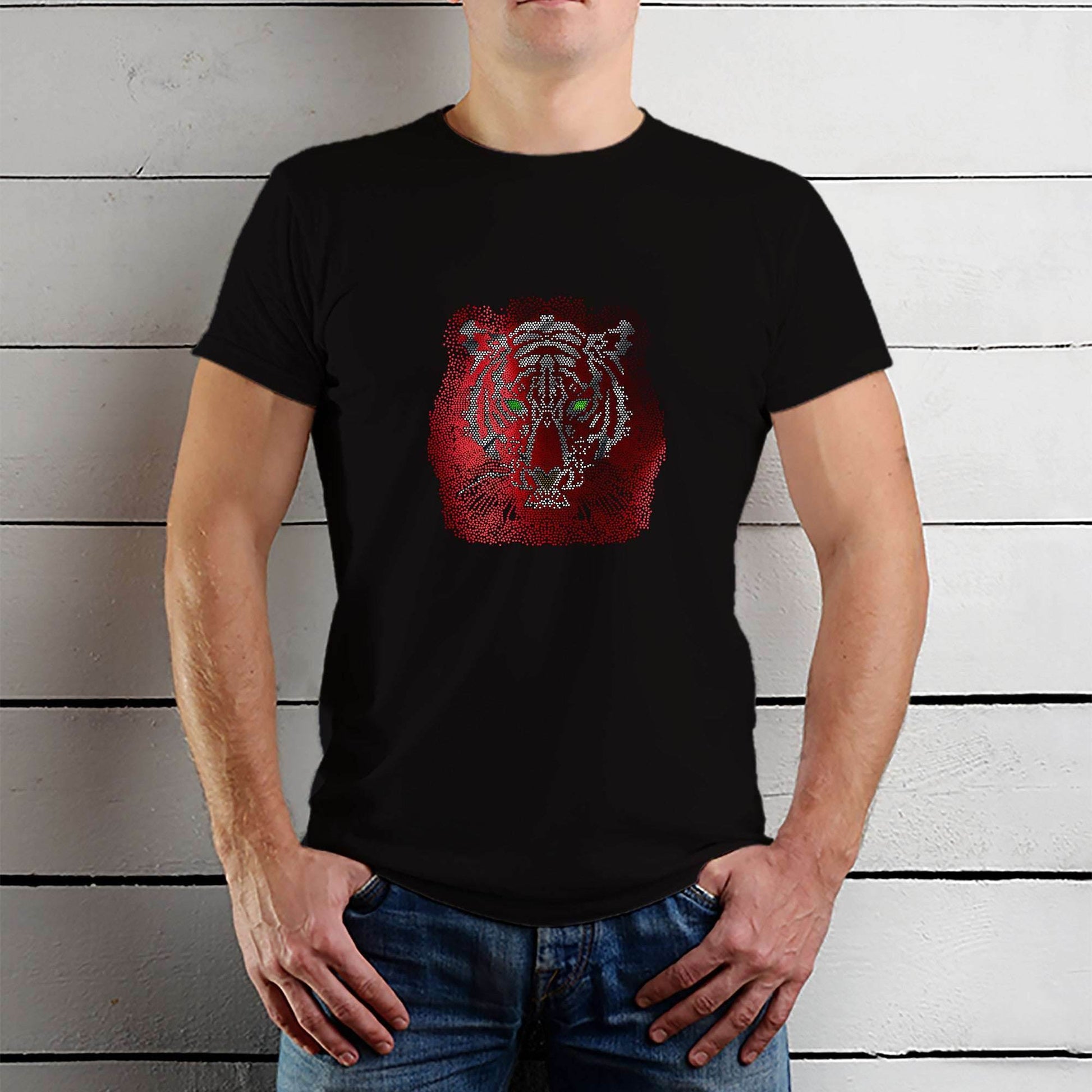 MIX COLOUR SPANGLE TIGER FACE - Unisex Round Neck Regular Fit 100% Combed Cotton Half Sleeve T-Shirt - Mojilo Mart