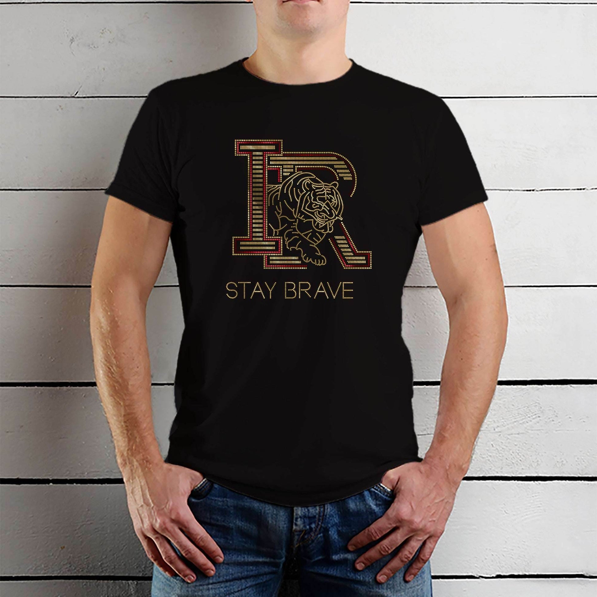 RED & GOLD SPANGLE IR STAY BRAVE - Unisex Round Neck Regular Fit 100% Combed Cotton Half Sleeve T-Shirt - Mojilo Mart