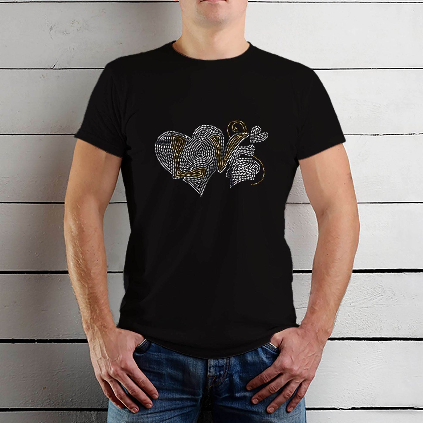 SILVER & GOLD SPANGLE LOVE IN HEART - Unisex Round Neck Regular Fit 100% Combed Cotton Half Sleeve T-Shirt - Mojilo Mart