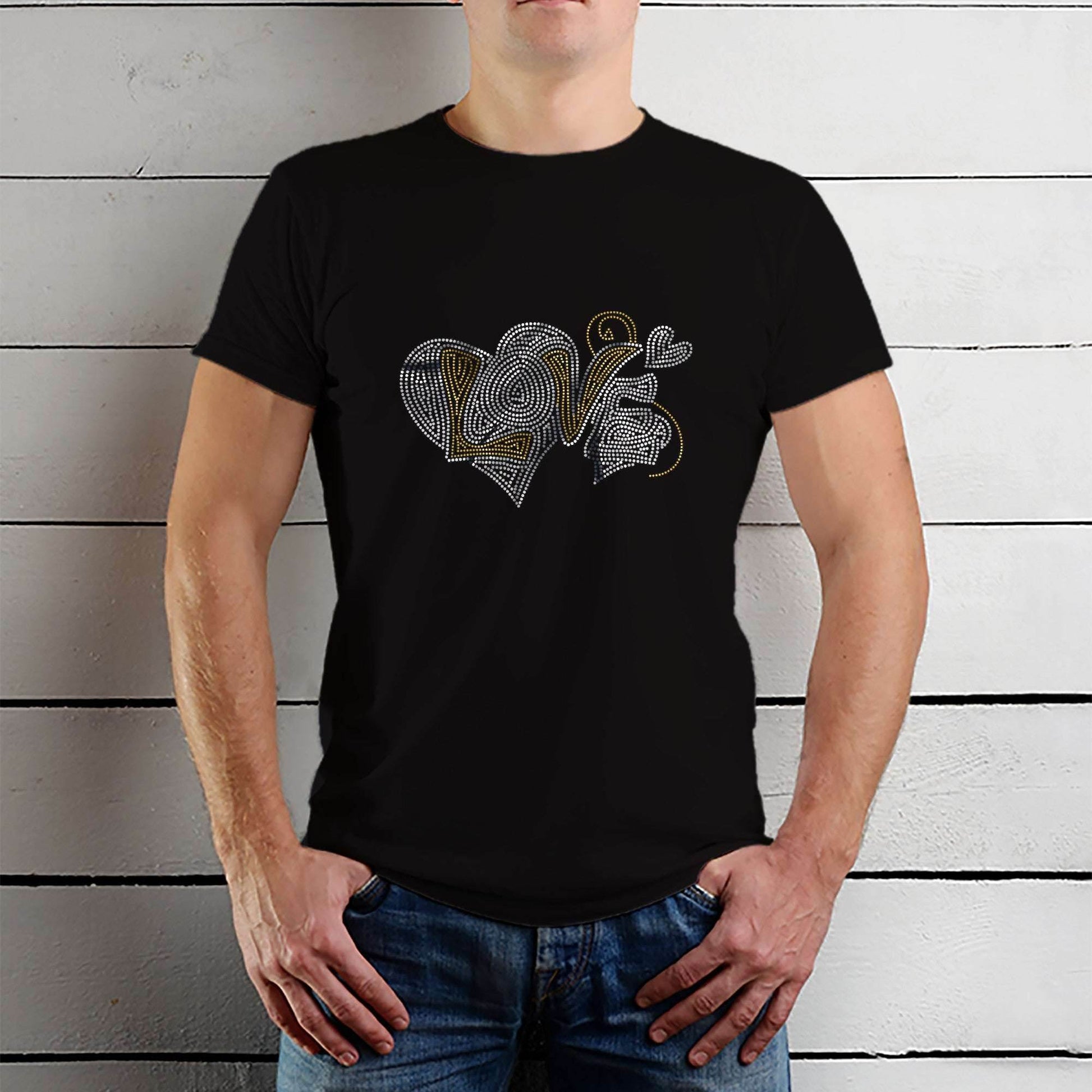 SILVER & GOLD SPANGLE LOVE IN HEART - Unisex Round Neck Regular Fit 100% Combed Cotton Half Sleeve T-Shirt - Mojilo Mart