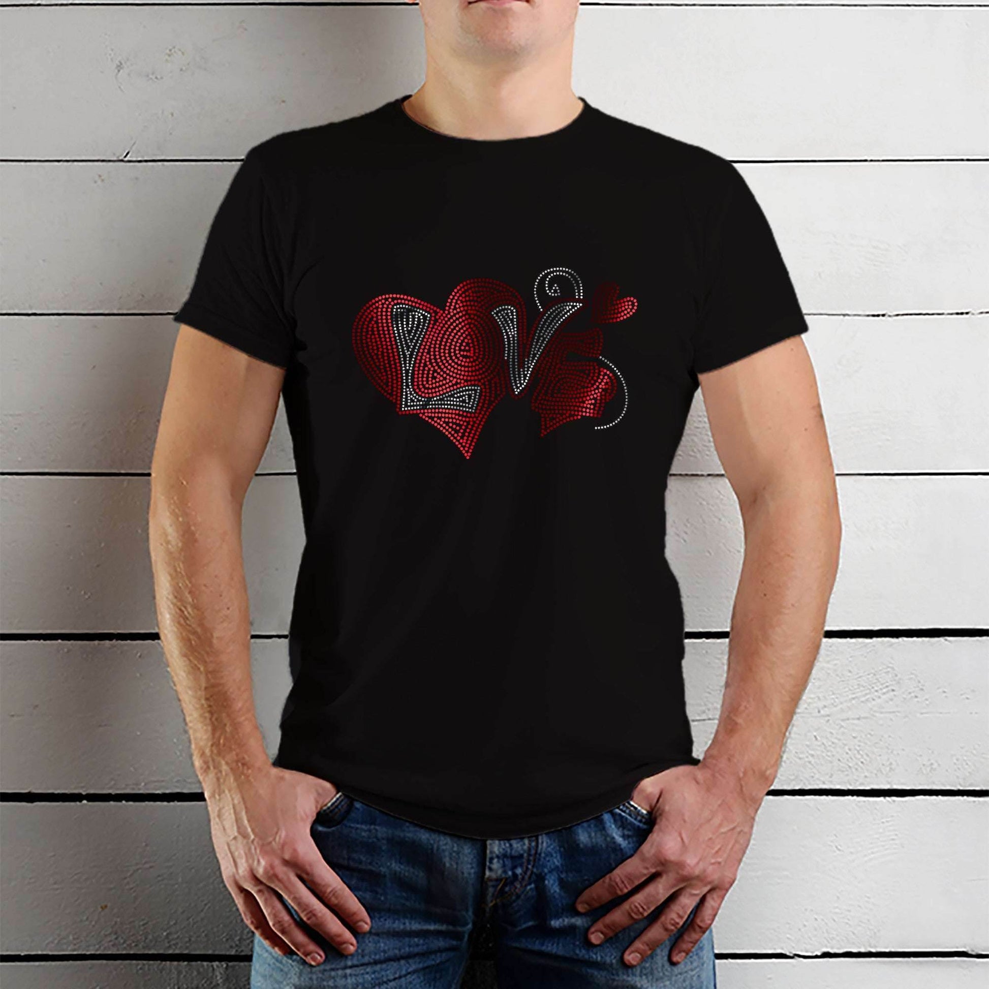 SILVER & RED SPANGLE LOVE IN HEART - Unisex Round Neck Regular Fit 100% Combed Cotton Half Sleeve T-Shirt - Mojilo Mart