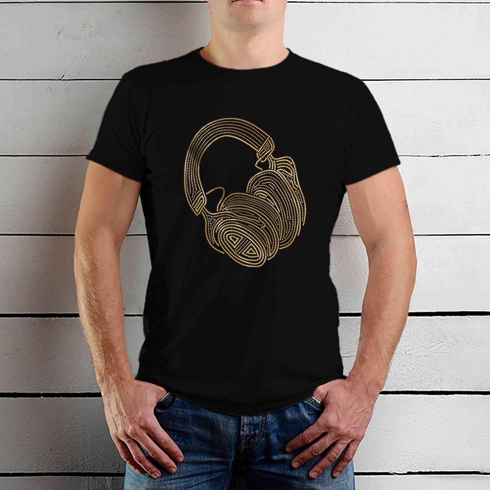 SPANGLE GOLD HEADPHONE - Unisex Round Neck Regular Fit 100% Combed Cotton Half Sleeve T-Shirt - Mojilo Mart