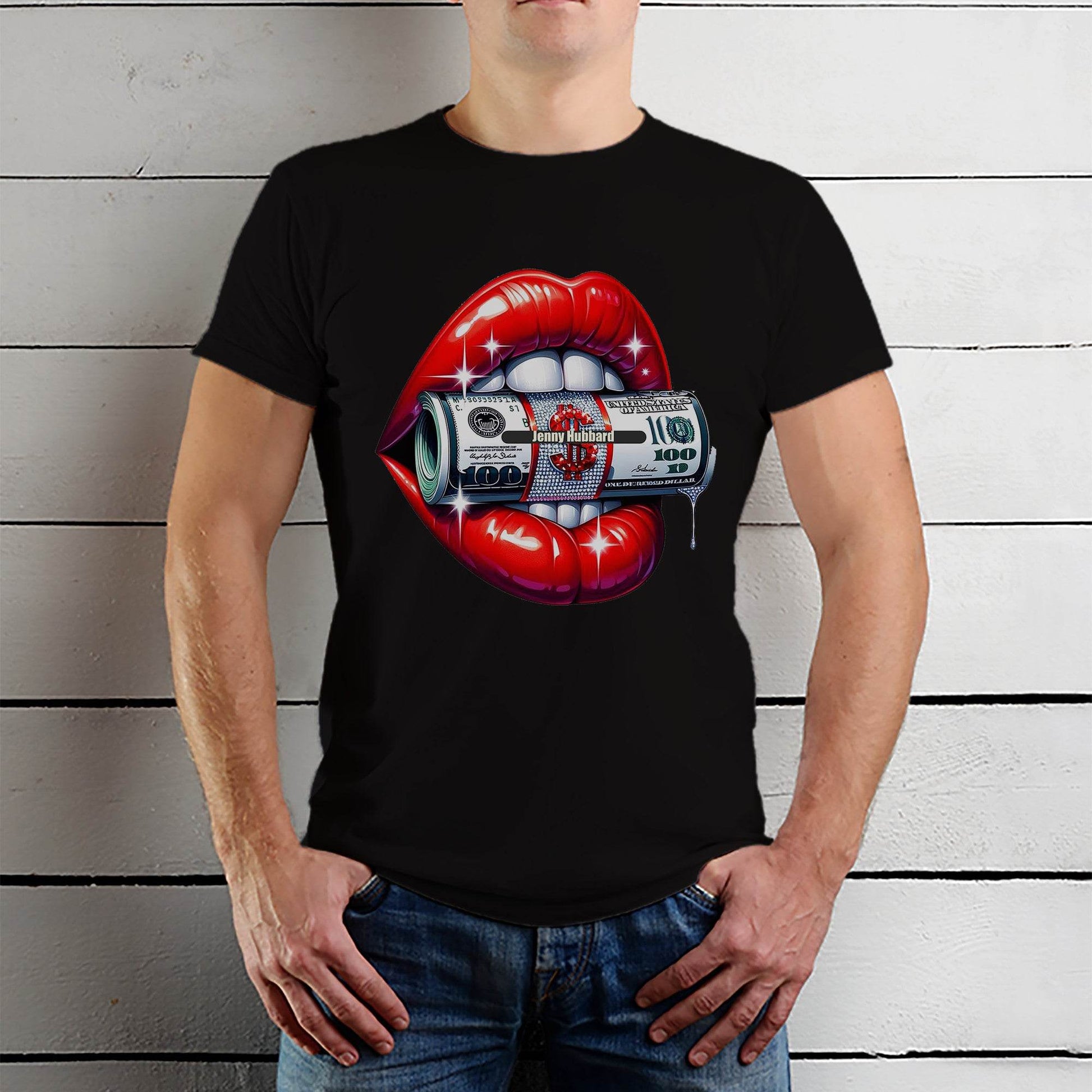 100 Dollar Bill Lips - Unisex Round Neck Regular Fit 100% Combed Cotton Half Sleeve T-Shirt - Mojilo Mart