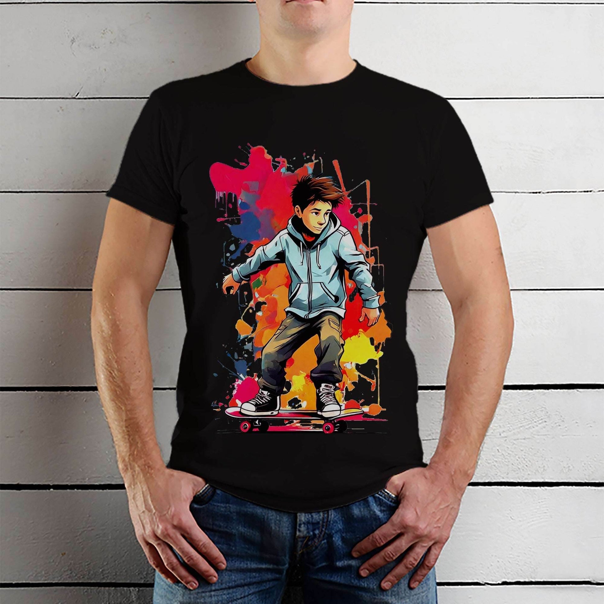 A Boy Skating - Unisex Round Neck Regular Fit 100% Combed Cotton Half Sleeve T-Shirt - Mojilo Mart