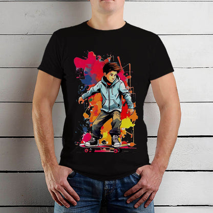 A Boy Skating - Unisex Round Neck Regular Fit 100% Combed Cotton Half Sleeve T-Shirt - Mojilo Mart