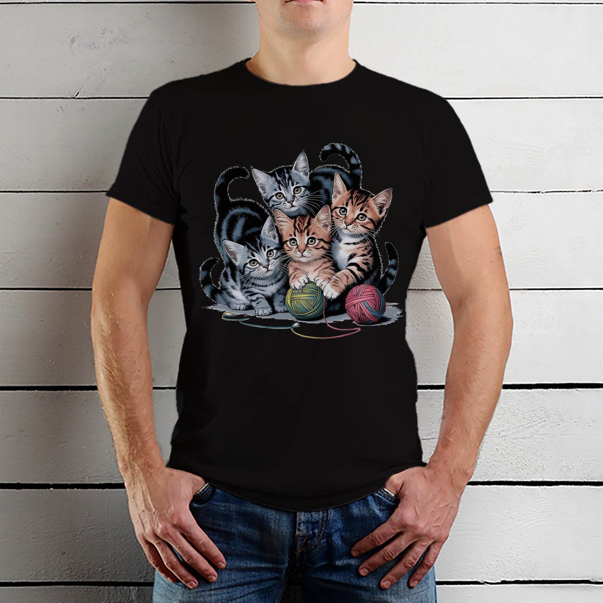 A Group Of Kittens Playing Chase With A Ball Of Thread - Unisex Round Neck Regular Fit 100% Combed Cotton Half Sleeve T-Shirt - Mojilo Mart