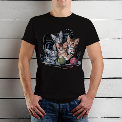 A Group Of Kittens Playing Chase With A Ball Of Thread - Unisex Round Neck Regular Fit 100% Combed Cotton Half Sleeve T-Shirt - Mojilo Mart