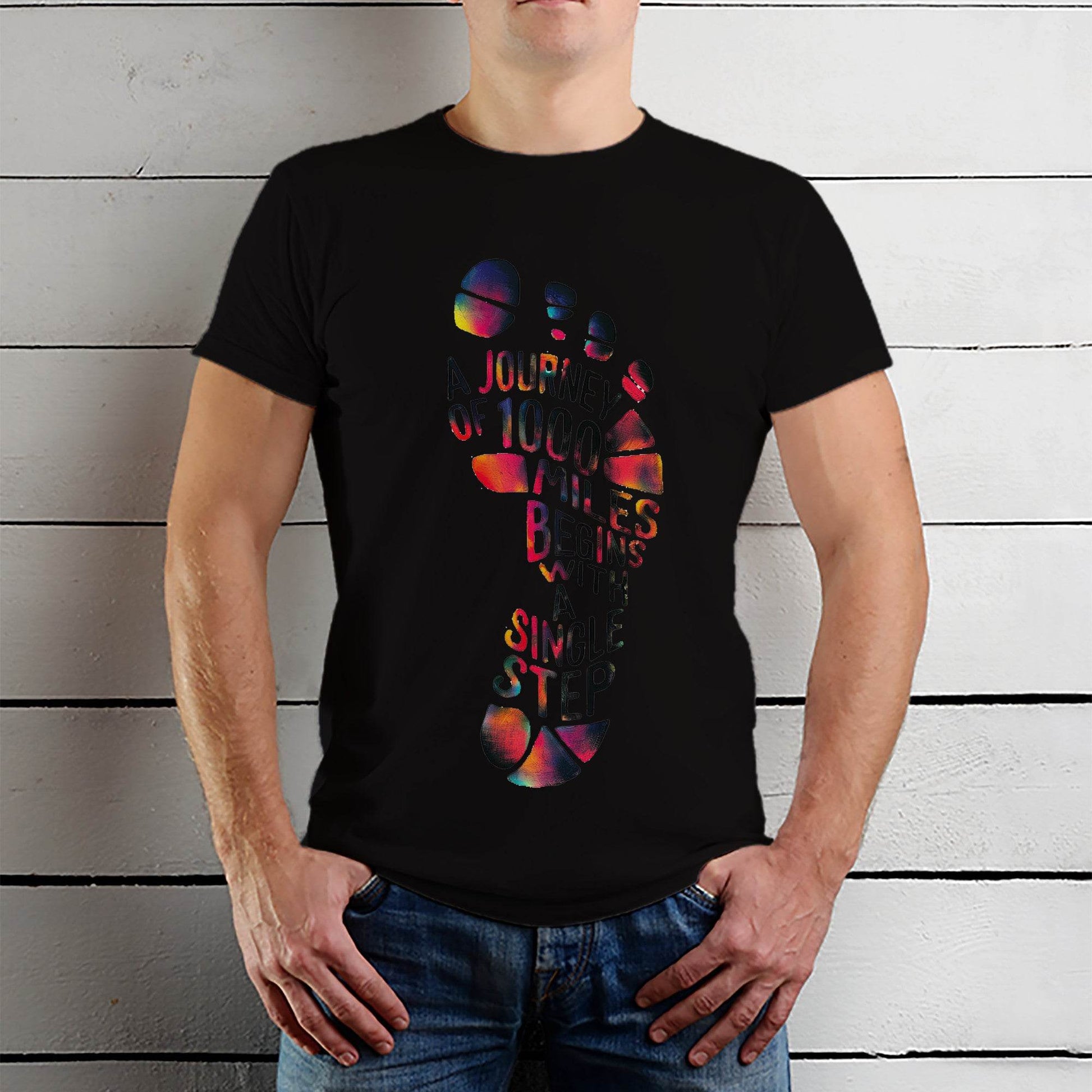 A JOURNEY OF 1000 MILES BEGINS WITH SIMPLE STEP - Unisex Round Neck Regular Fit 100% Combed Cotton Half Sleeve T-Shirt - Mojilo Mart