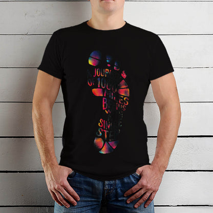 A JOURNEY OF 1000 MILES BEGINS WITH SIMPLE STEP - Unisex Round Neck Regular Fit 100% Combed Cotton Half Sleeve T-Shirt - Mojilo Mart