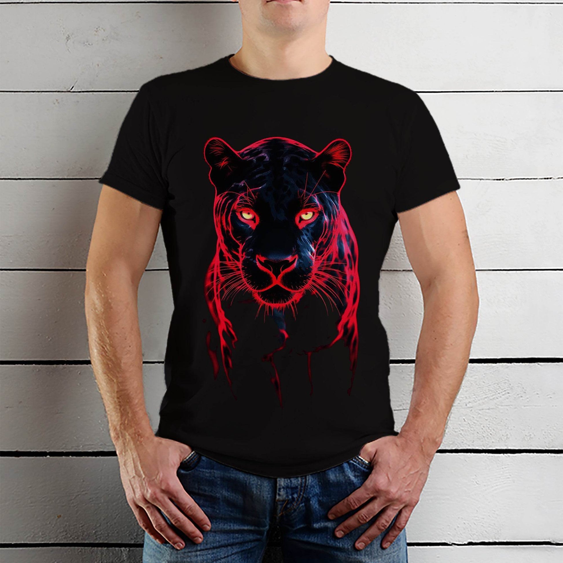 A black tiger with red eyes - Unisex Round Neck Regular Fit 100% Combed Cotton Half Sleeve T-Shirt - Mojilo Mart