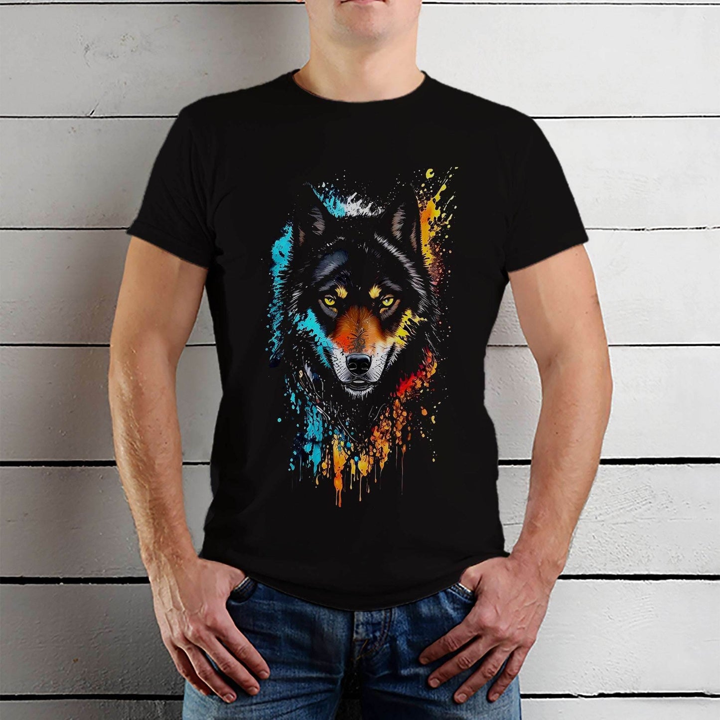 A Close up of a wolf with bright eyes and blood dripping down - Unisex Round Neck Regular Fit 100% Combed Cotton Half Sleeve T-Shirt - Mojilo Mart
