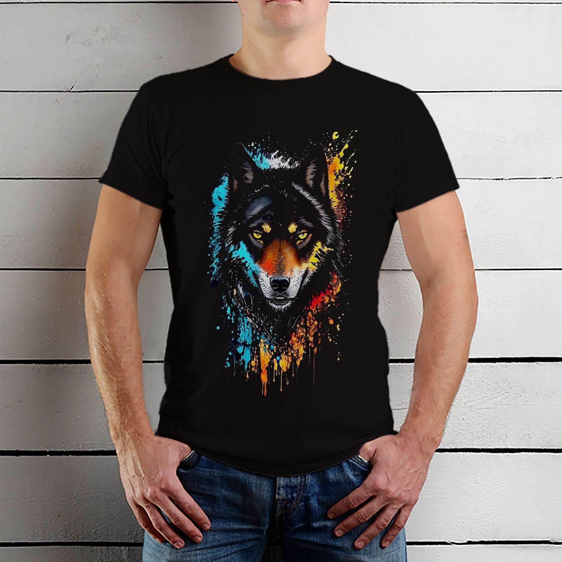 A Close up of a wolf with bright eyes and blood dripping down - Unisex Round Neck Regular Fit 100% Combed Cotton Half Sleeve T-Shirt - Mojilo Mart
