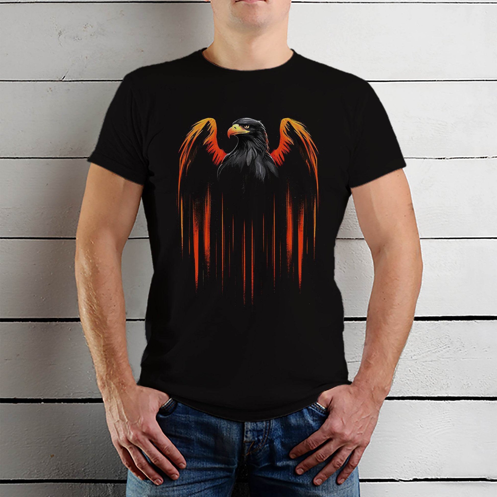 A Eagle bird with orange and black feathers - Unisex Round Neck Regular Fit 100% Combed Cotton Half Sleeve T-Shirt - Mojilo Mart