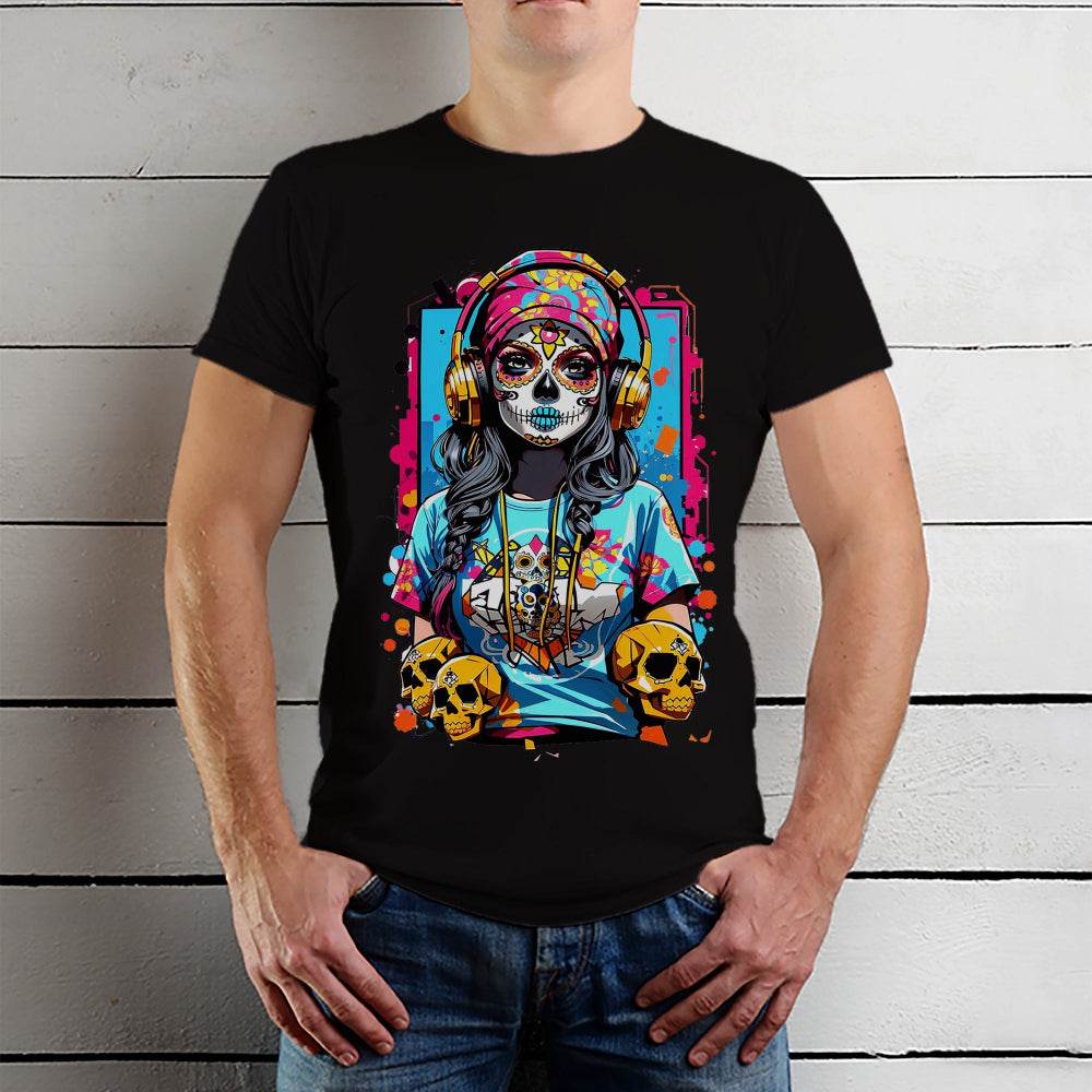 A sugar skull girl figure - Unisex Round Neck Regular Fit 100% Combed Cotton Half Sleeve T-Shirt - Mojilo Mart