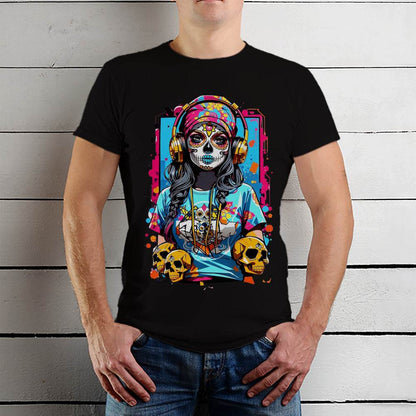 A sugar skull girl figure - Unisex Round Neck Regular Fit 100% Combed Cotton Half Sleeve T-Shirt - Mojilo Mart