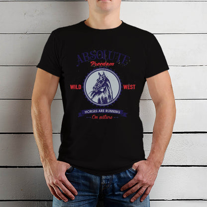 Absolute Freedom Horses Wild West - Unisex Round Neck Regular Fit 100% Combed Cotton Half Sleeve T-Shirt - Mojilo Mart