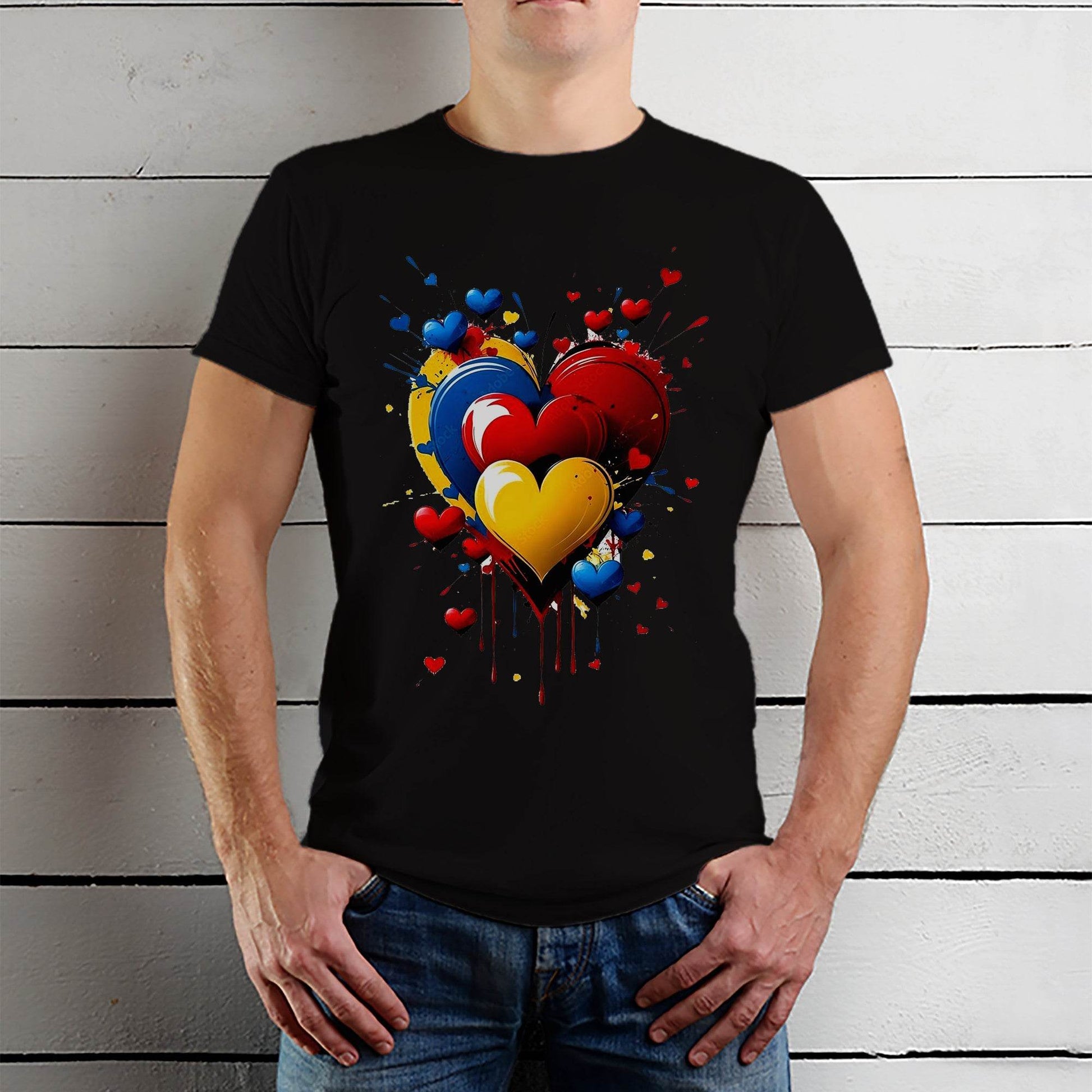 Abstract Colorful Acryl Hearts - Unisex Round Neck Regular Fit 100% Combed Cotton Half Sleeve T-Shirt - Mojilo Mart