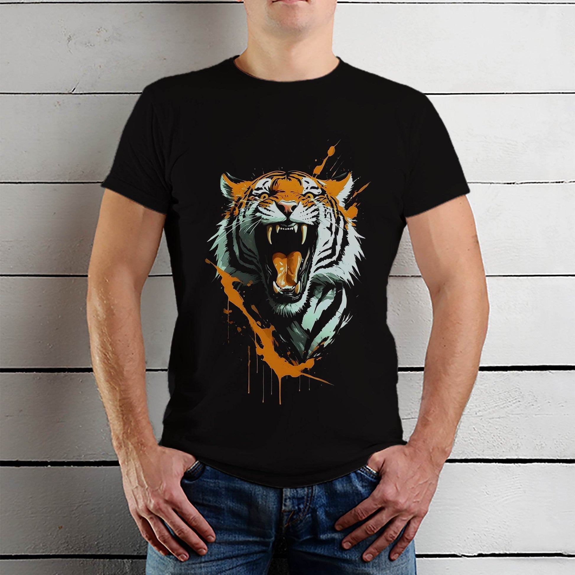 Abstract Tiger Art - Unisex Round Neck Regular Fit 100% Combed Cotton Half Sleeve T-Shirt - Mojilo Mart