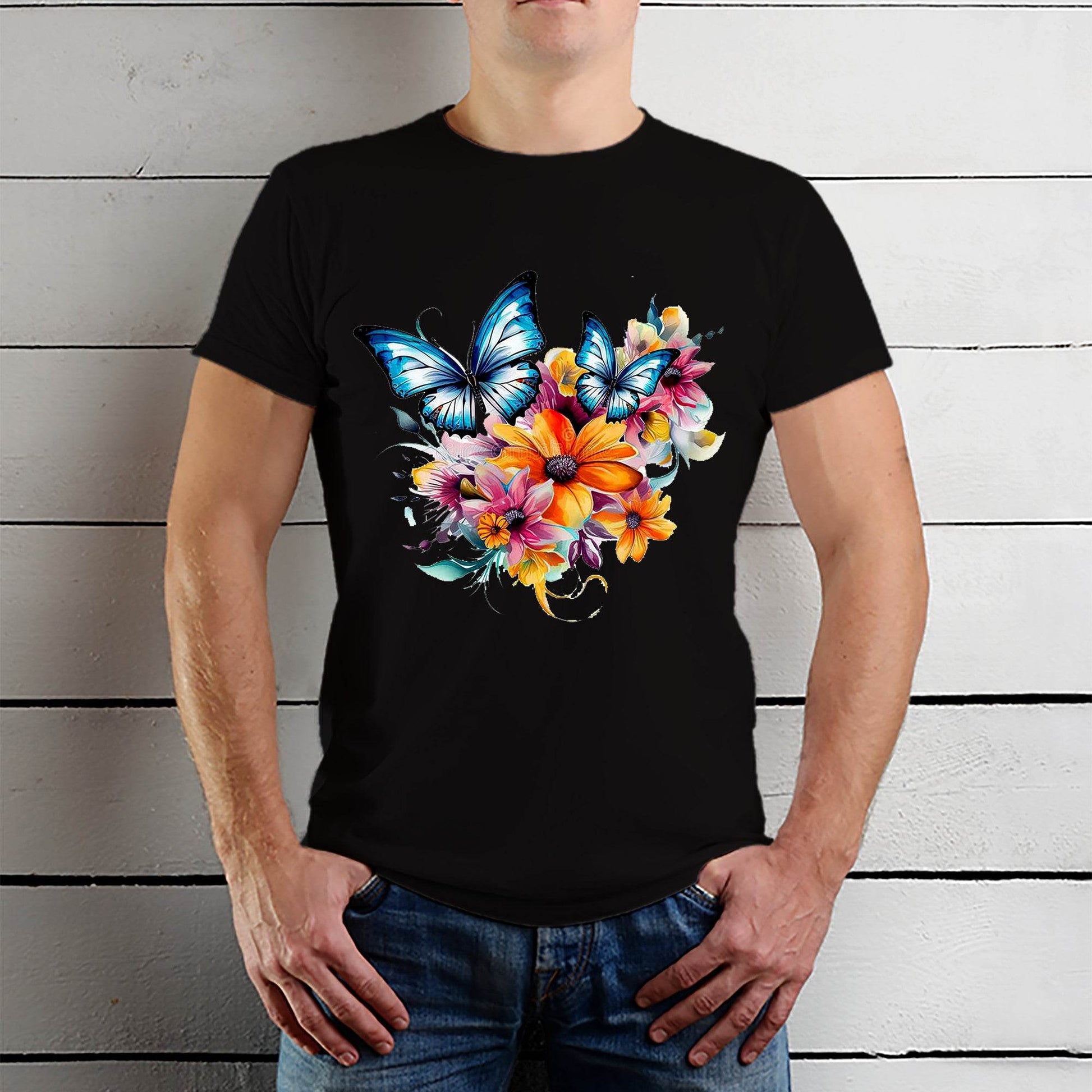 Aesthetic Flowers And Butterflies - Unisex Round Neck Regular Fit 100% Combed Cotton Half Sleeve T-Shirt - Mojilo Mart