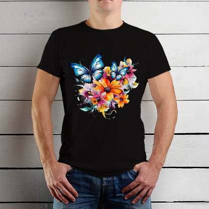 Aesthetic Flowers And Butterflies - Unisex Round Neck Regular Fit 100% Combed Cotton Half Sleeve T-Shirt - Mojilo Mart