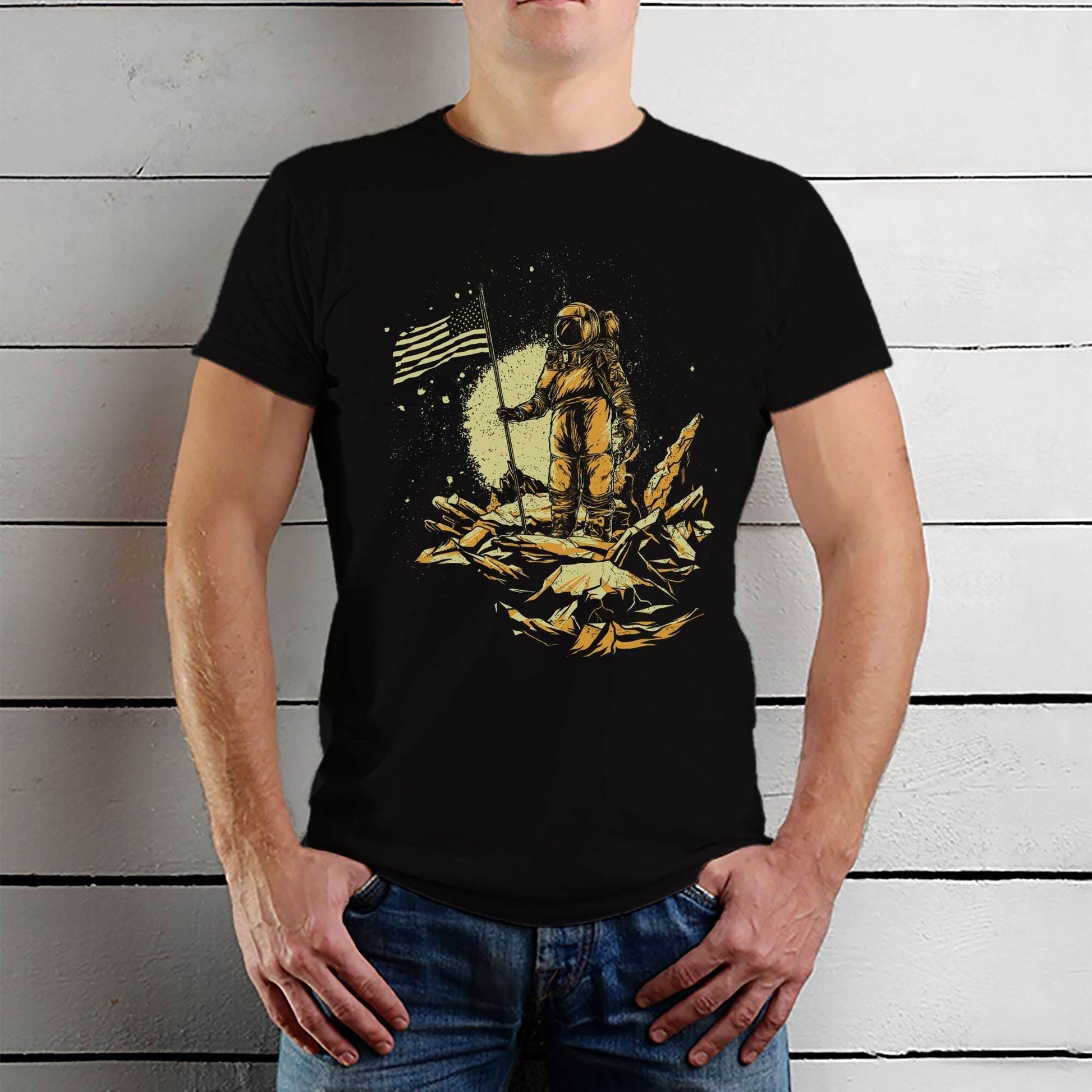 American Astronaut on the Moon - Unisex Round Neck Regular Fit 100% Combed Cotton Half Sleeve T-Shirt - Mojilo Mart