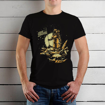 American Astronaut on the Moon - Unisex Round Neck Regular Fit 100% Combed Cotton Half Sleeve T-Shirt - Mojilo Mart