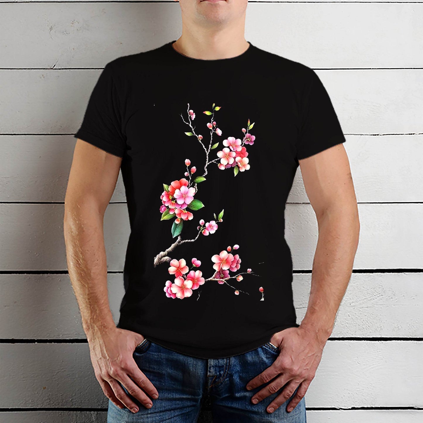 Apanese Cherry Blossom - Unisex Round Neck Regular Fit 100% Combed Cotton Half Sleeve T-Shirt - Mojilo Mart