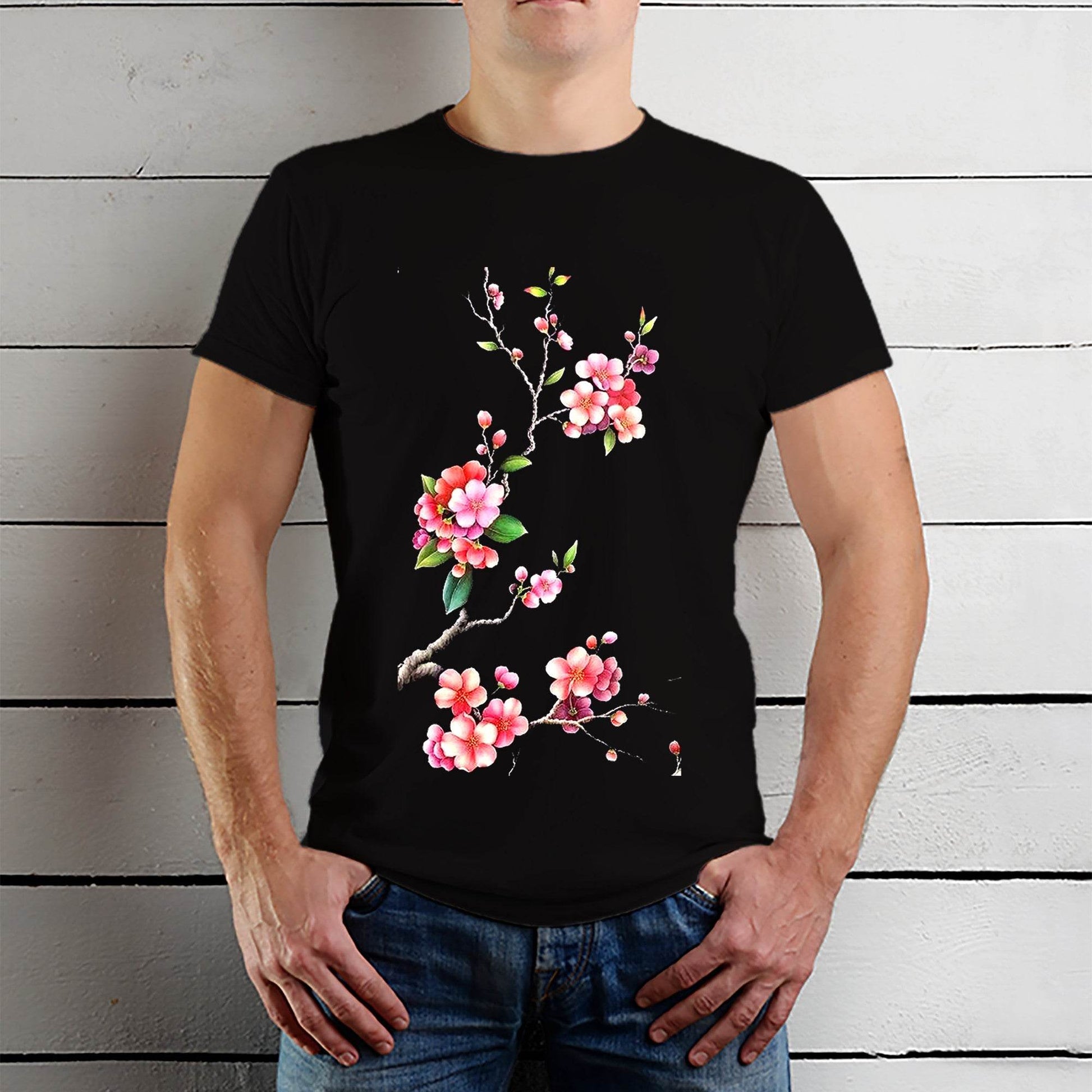 Apanese Cherry Blossom - Unisex Round Neck Regular Fit 100% Combed Cotton Half Sleeve T-Shirt - Mojilo Mart