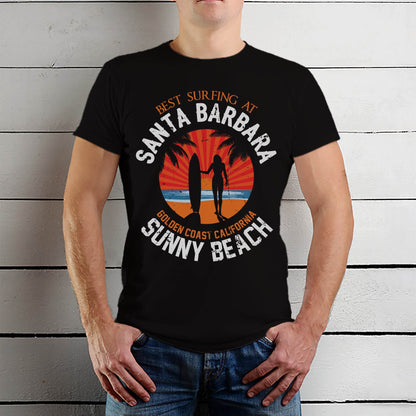 BEST SURFING AT GOLDEN COAST CALIFORNIA SUNNY BEACH - Unisex Round Neck Regular Fit 100% Combed Cotton Half Sleeve T-Shirt - Mojilo Mart