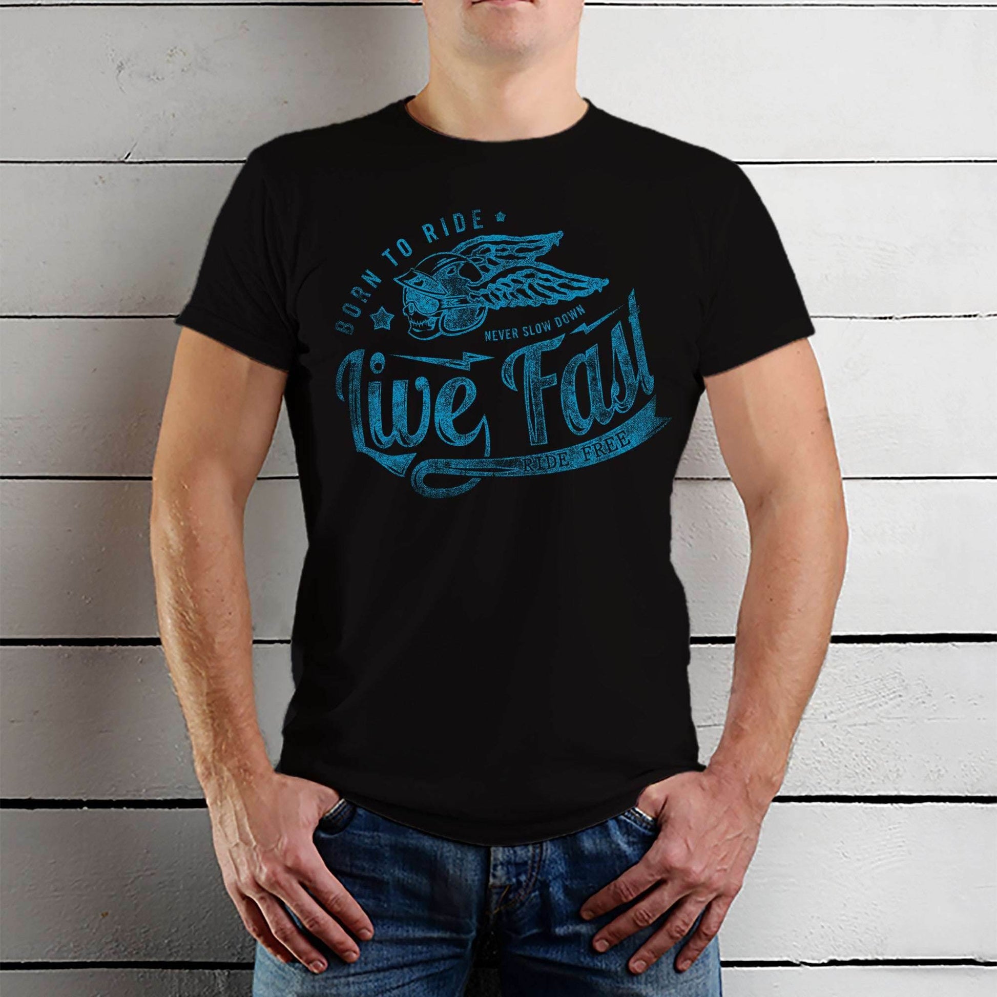 BORN TO RIDE NEVER SLOW DOWN Live FAST - Unisex Round Neck Regular Fit 100% Combed Cotton Half Sleeve T-Shirt - Mojilo Mart