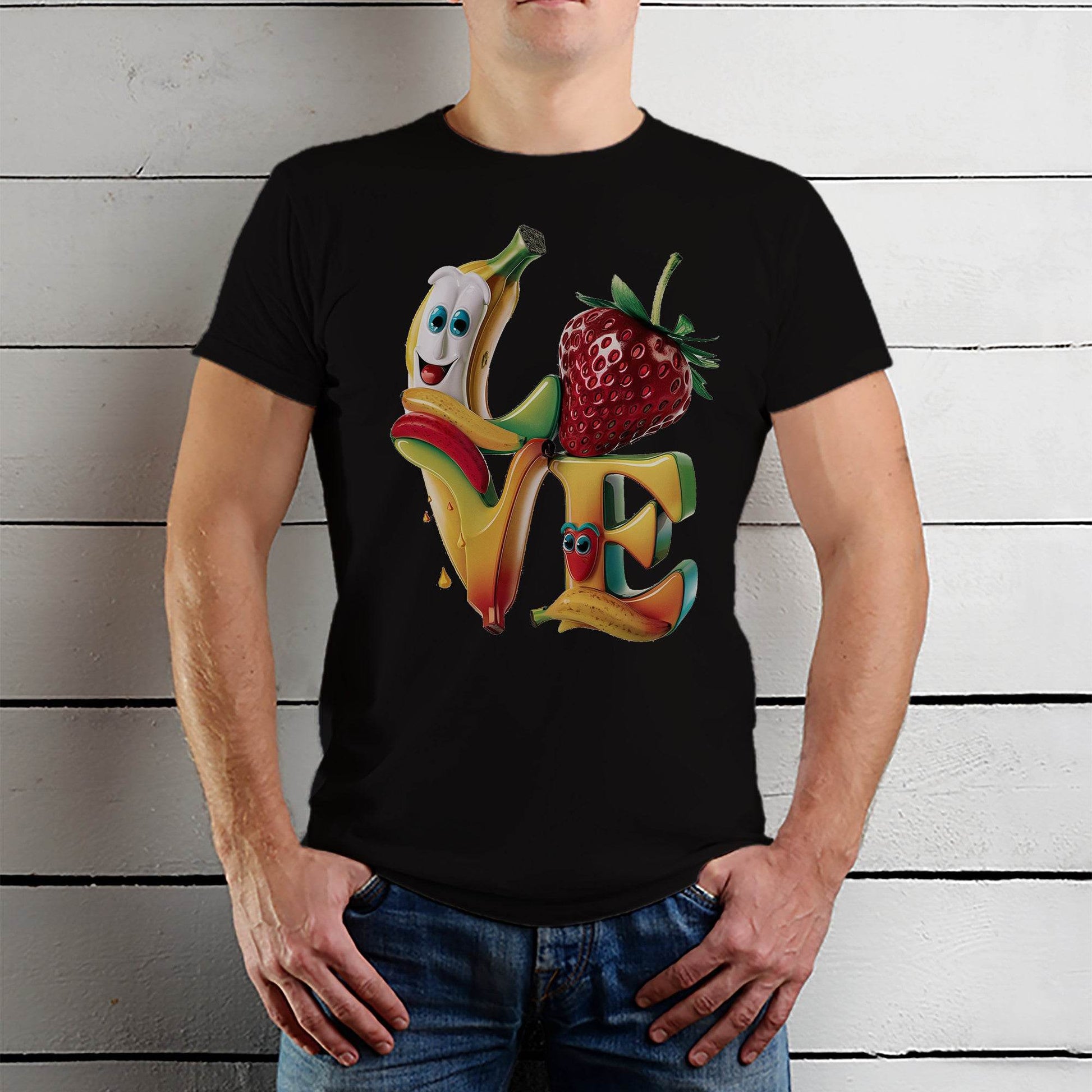 Banana Cherry Love - Unisex Round Neck Regular Fit 100% Combed Cotton Half Sleeve T-Shirt - Mojilo Mart