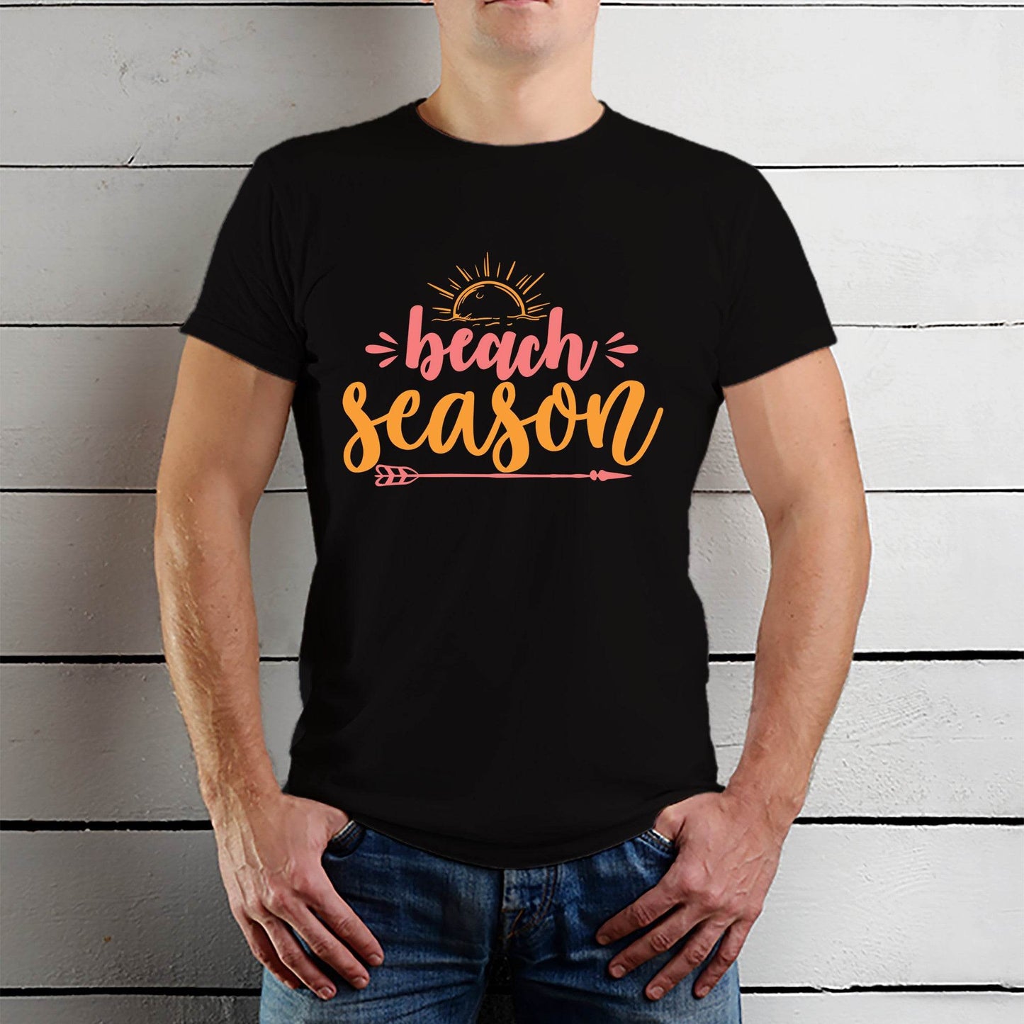 Beach Season Typography - Unisex Round Neck Regular Fit 100% Combed Cotton Half Sleeve T-Shirt - Mojilo Mart