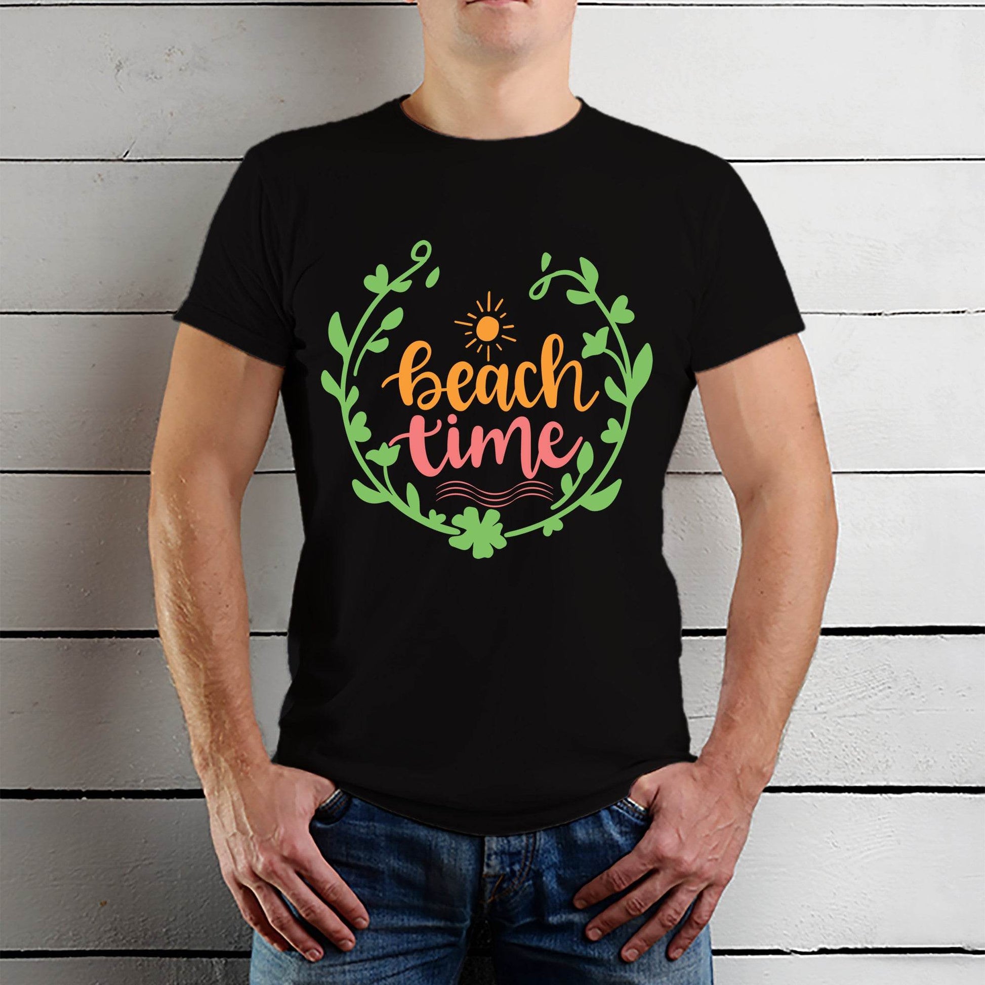 Beach Time - Unisex Round Neck Regular Fit 100% Combed Cotton Half Sleeve T-Shirt - Mojilo Mart